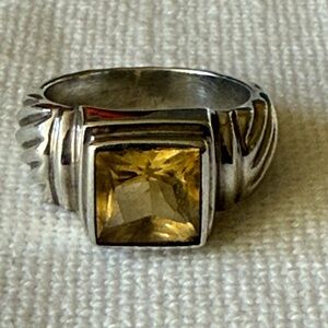 Vintage Silpada Silver Ring with Yellow Stone